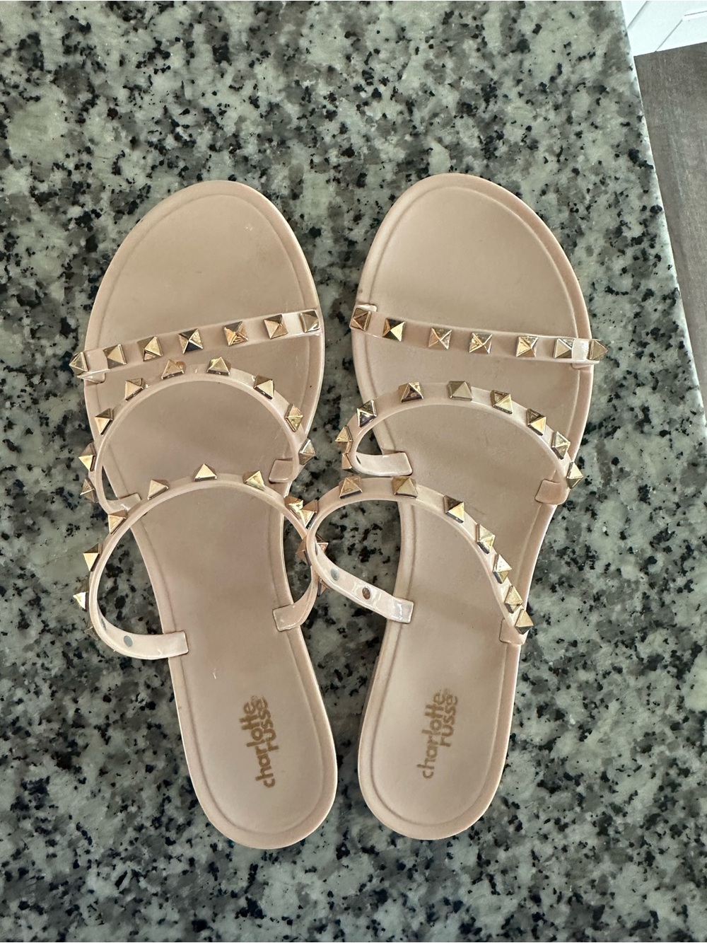 Charlotte Russe Blush Pink Studded Slide Sandals